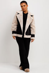faux suede faux fur aviator jacket womens uk