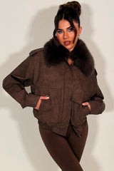 faux fur collar faux suede jacket zara womens uk sale styledup 