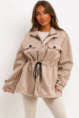 zara womens faux suede jacket with drawstring waist styledup