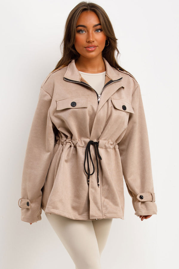 ジャケット・アウター Sheller Suede Like Drawstring Jacket New Zara 100% Goat Suede Leather Bomber Jacket 5129/500 Sand L