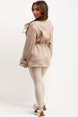 womens faux suede jacket with drawstring waist zara uk