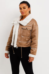 womens zara shearling jacket faux leather faux fur
