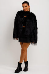 womens black shaggy fur jacket 