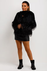 womens short shaggy faux fur jacket 