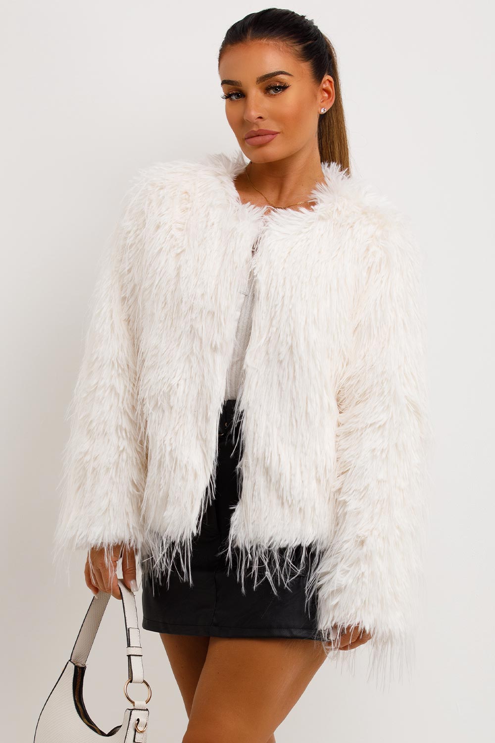 womens shaggy faux fur jacket