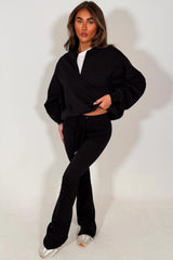 zara womens bomber sweatshirt and flare leg trouser two piece loungewear set black tracksuit styledup