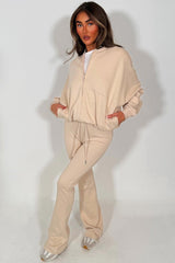 zara womens bomber sweatshirt with zip and straight flare joggers oatmeal tracksuit set
