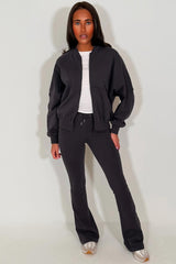 zara womens bell bottom trousers and bomber sweatshirt two piece loungewear set sale