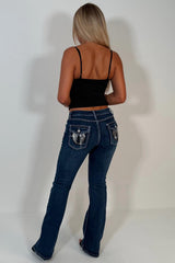 womens boot cut flared leg diamante rhinestone sequin pocket jeans styledup uk