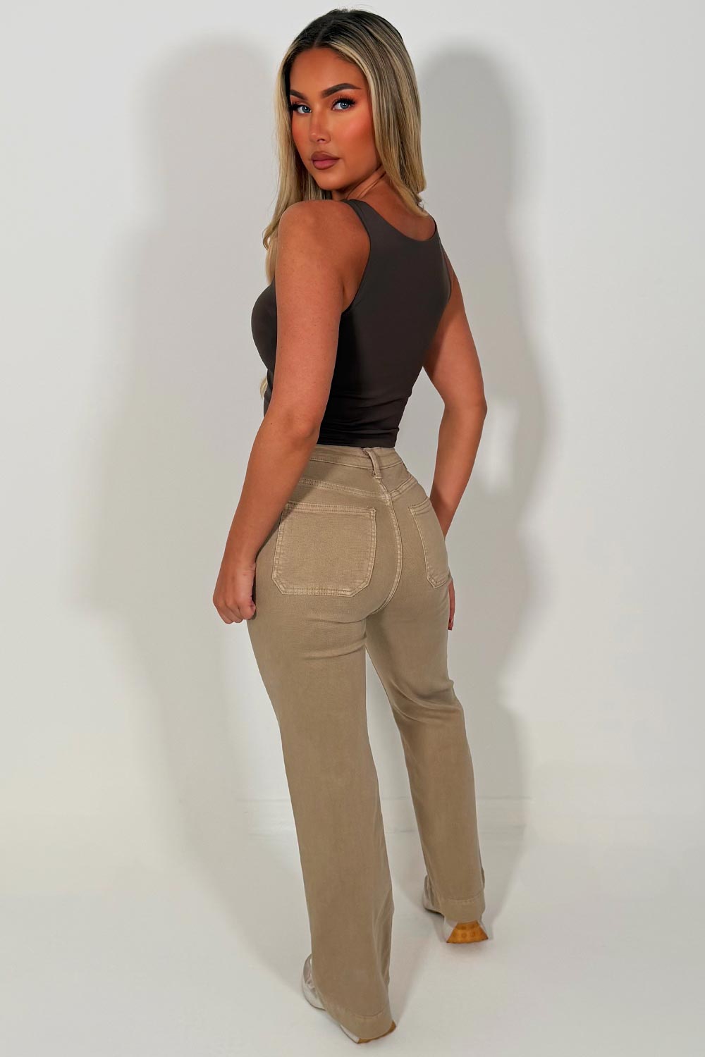 womens high waist wide leg jeans with front patch pockets 5 buttons stretch comfy denim styledup uk 