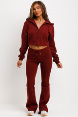 cropped bell bottom flare seam detail tracksuit burgundy styledup