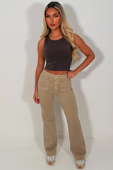 beige front pocket wide leg jeans with 5 button front zara womens uk 