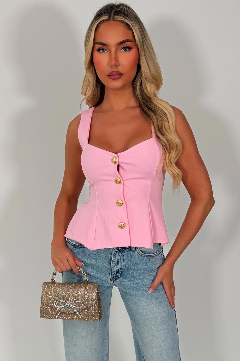 womens zara going out peplum top with gold buttons styledup uk