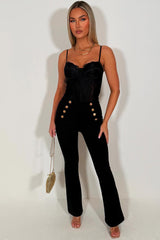 gold button detail high waist flared bell bottom trousers dressy 