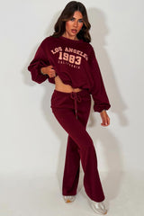 womens oversized crop sweatshirt and flare trouser loungewear co ord set styledup fashion