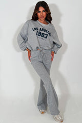 womens crop oversized sweatshirt and flare trouser two piece co ord set grey styledup 