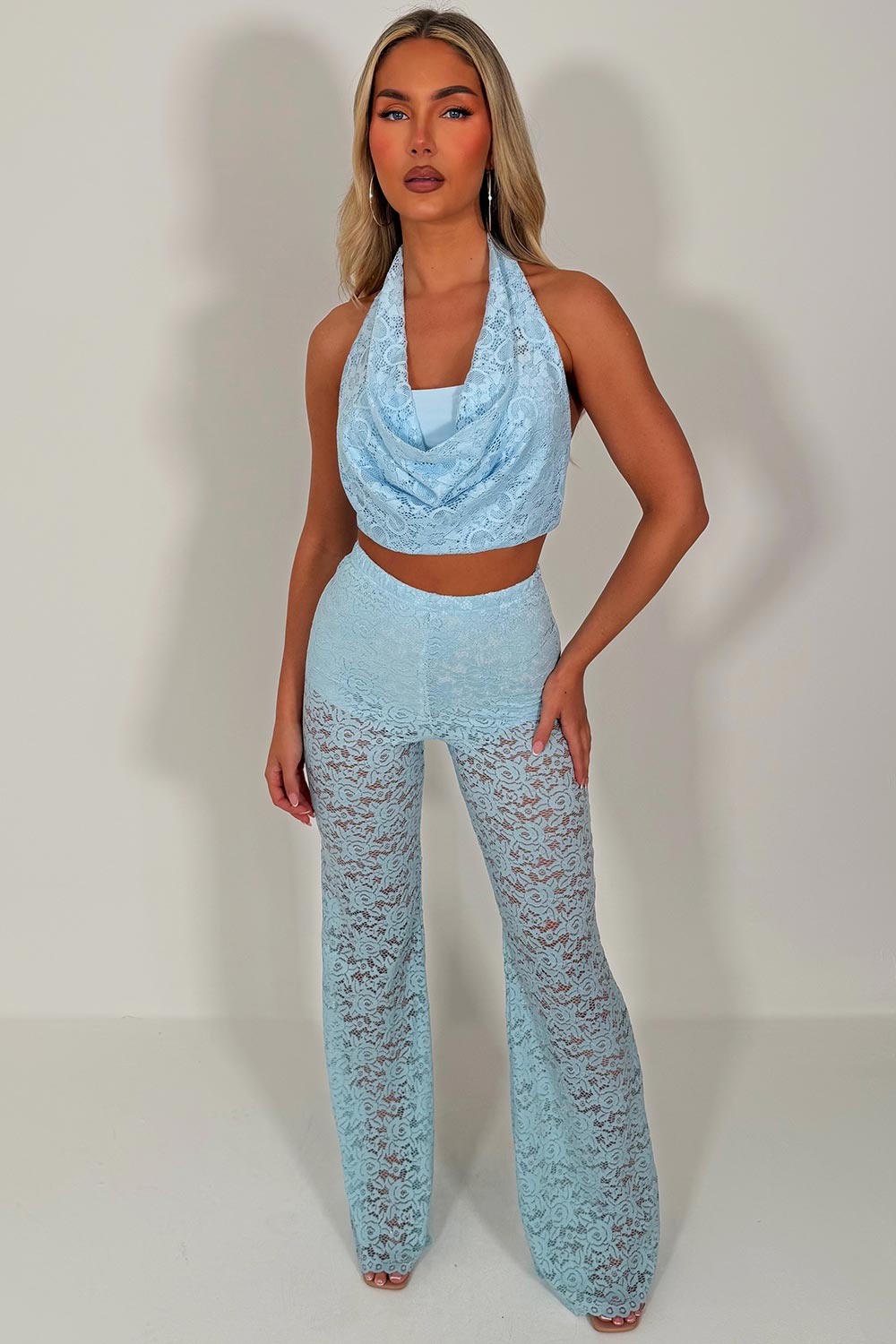 sky blue lace trousers festival summer outfit for womens styledup uk white fox