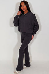 interlock bomber sweatshirt and bell bottom trousers two piece loungewear set zara womens uk