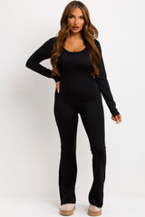 long sleeve skinny flare leg jumpsuit with scrunch bum booty lifting detail styledup