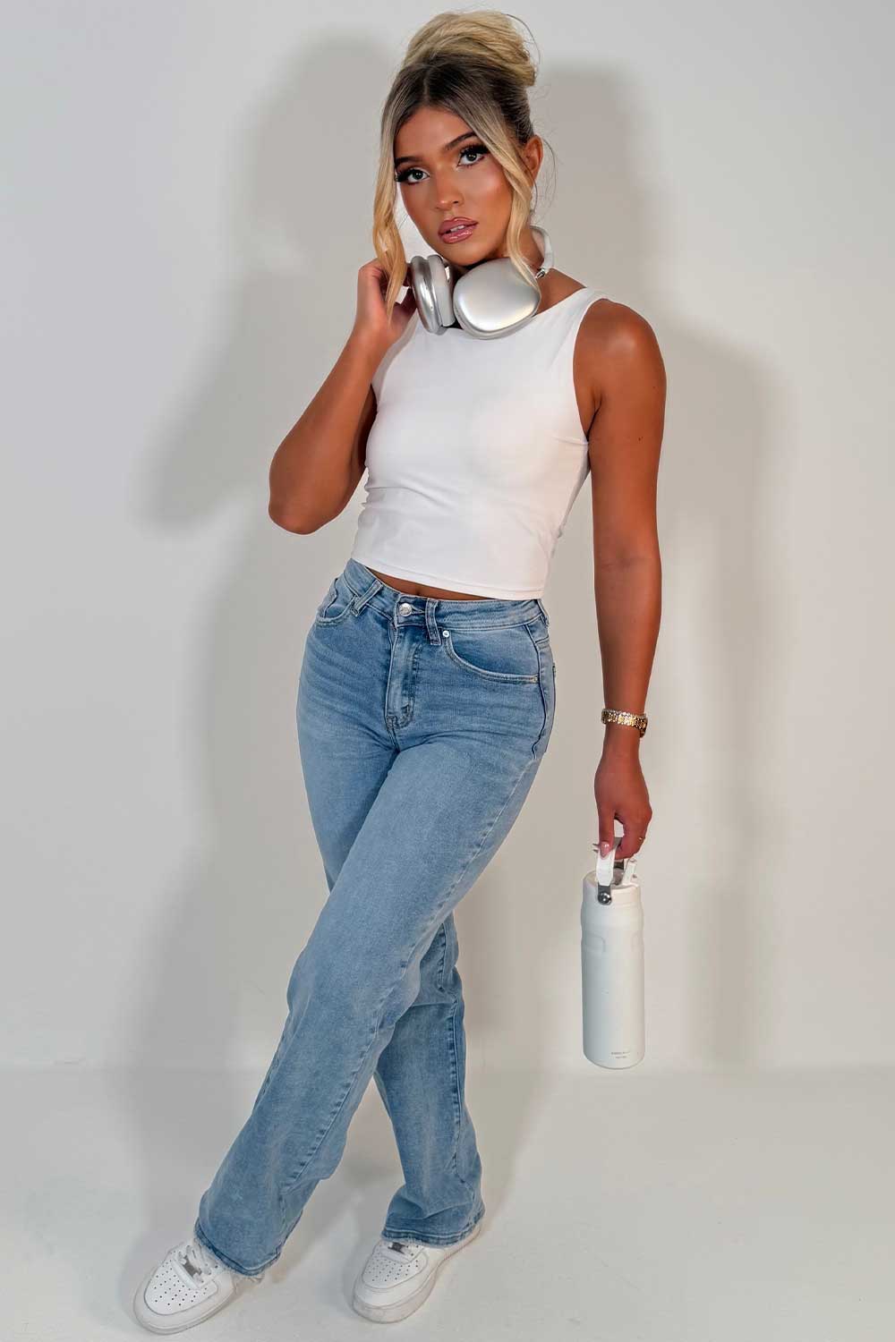 womens high waist light wash denim jeans styledup uk