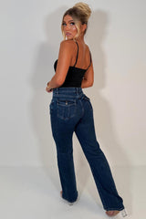 denim blue high waist wide leg jeans with diamante rhinestones styledup uk