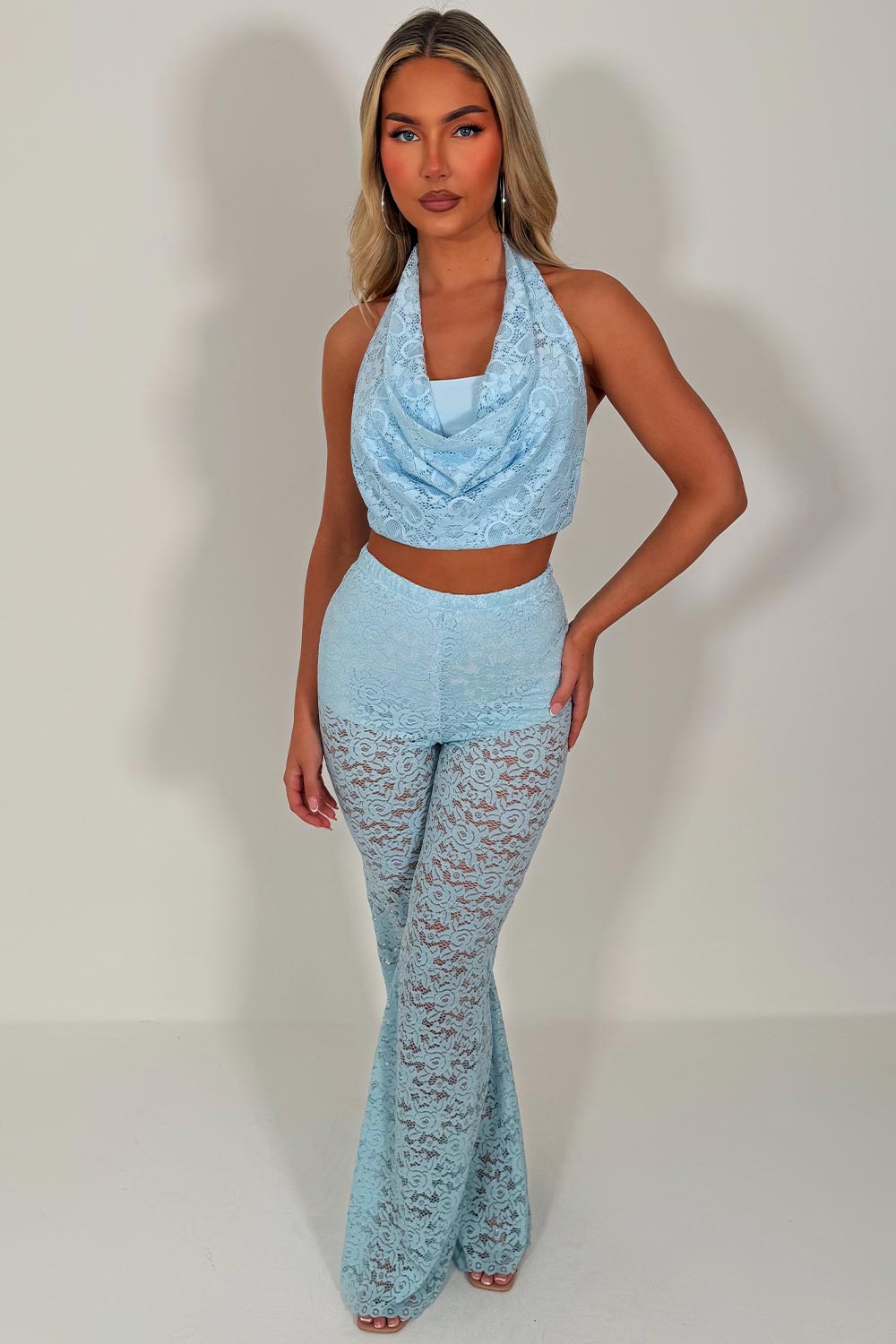 womens festival lace trousers sky blue styledup 