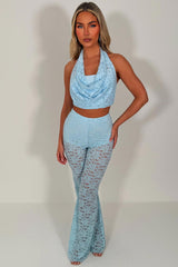 womens festival lace trousers sky blue styledup 