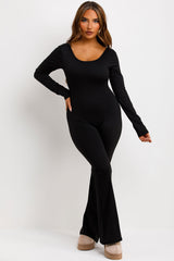 booty lifting scrunch bum long sleeve jumpsuit with skinny flare legs styledup