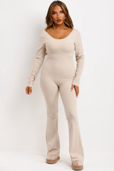 long sleeve skinny flare leg jumpsuit with scrunch bum booty lifting detail styledup