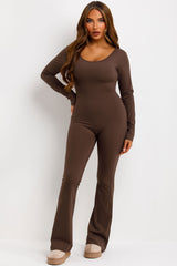 long sleeve jumpsuit with scrunch bum booty lifting detail