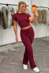womens crop top and trousers two piece lounge set airport outfit styledup uk