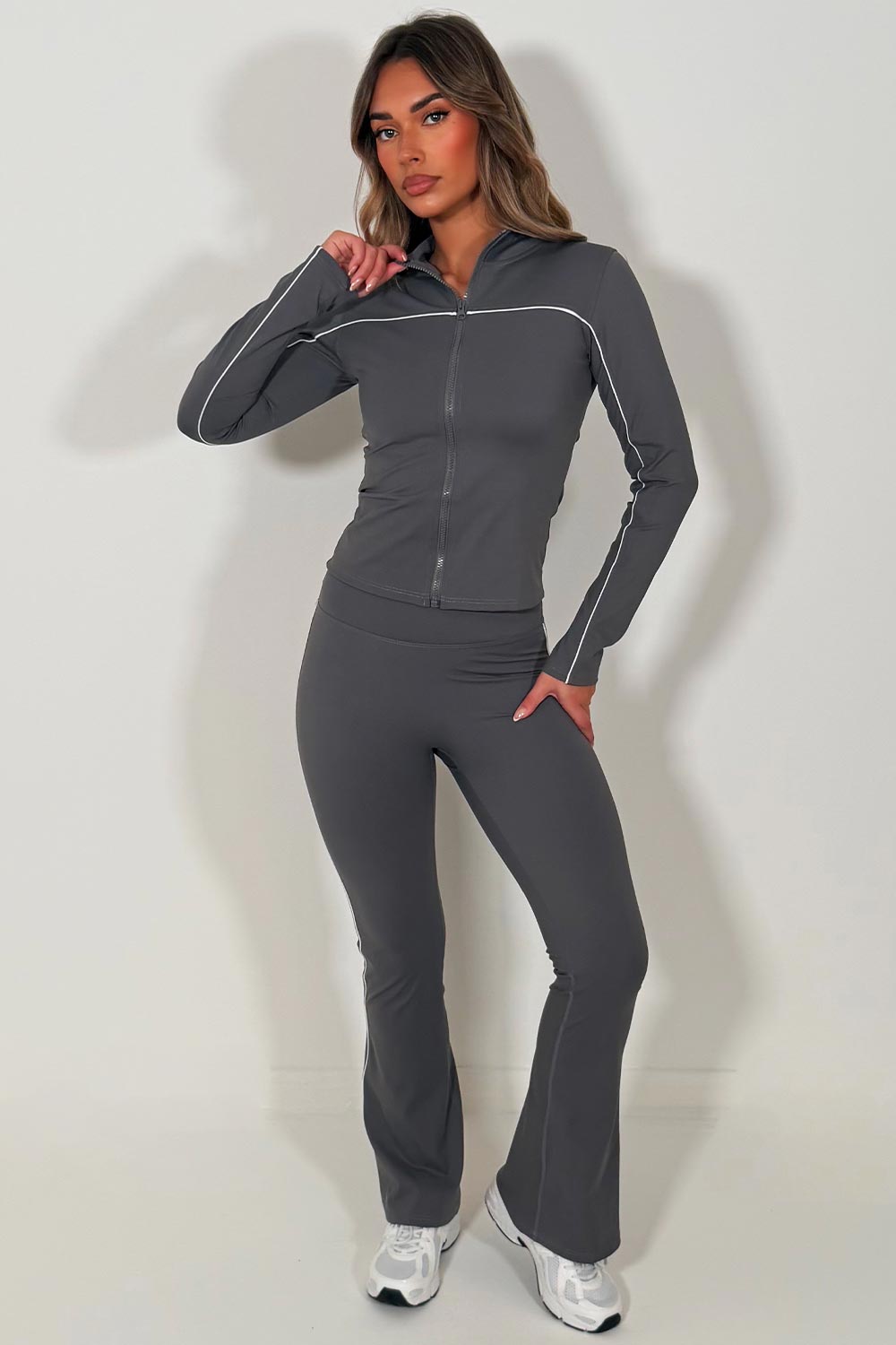 Flare Pants & Sports Track Jacket Co Ord Set Grey