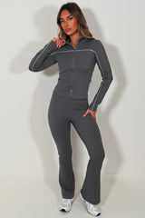 Flare Pants & Sports Track Jacket Co Ord Set Grey