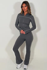 Flare Pants & Sports Track Jacket Co Ord Set Grey