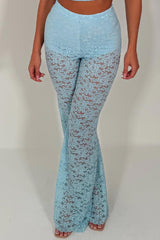 lace flared leg trousers sky blue