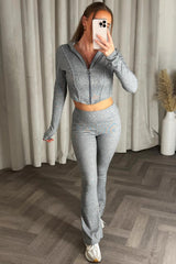 zara womens crop hoodie and flare trousers loungewear co ord grey styledup