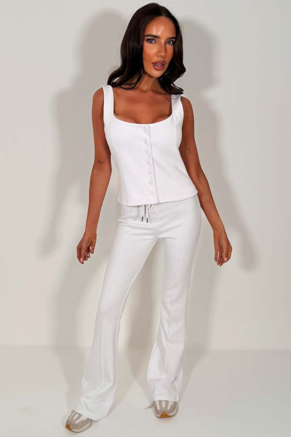 flare trousers and button up top two piece co ord set pink styledup