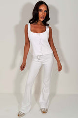 flare trousers and button up top two piece co ord set pink styledup