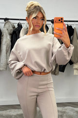 oversized sweatshirt jumper and flare trouser lounge set for womens beige styledup 