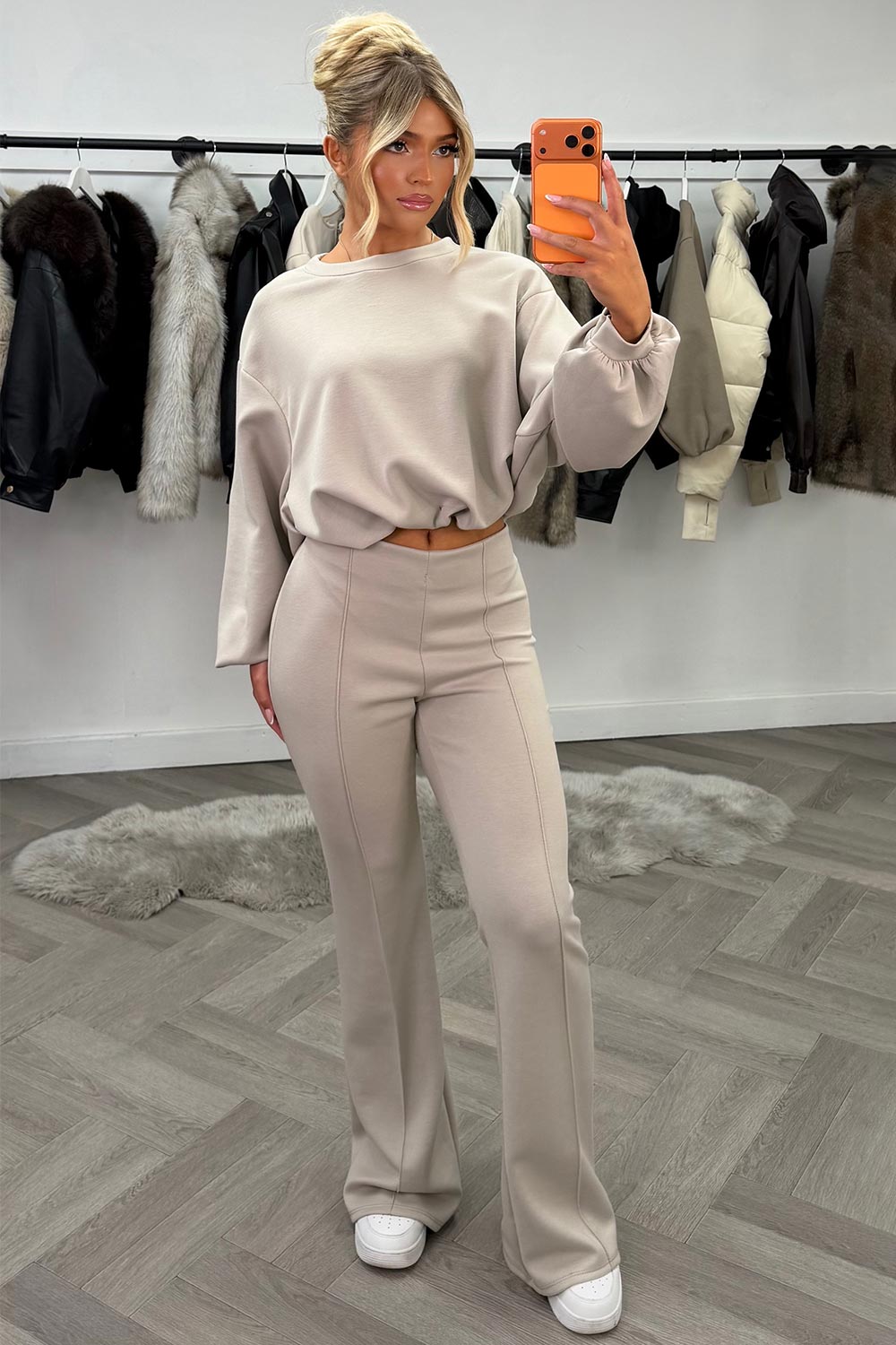 womens crop sweatshirt and flare trouser loungewear co ord set christmas gift idea styledup fashion uk