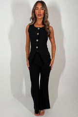 womens flare trousers and waistcoat with gold buttons two piece christmas outfit set night out outfit
