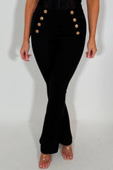 black high waist gold button trousers womens dressy trousers 