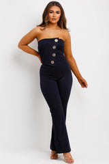 gold button bardot occasion jumpsuit 
