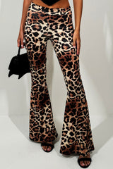 womens leopard print skinny flare trousers with ruched bum festival ooutfit