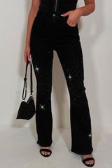 diamante rhinestone denim jeans denim black for womens