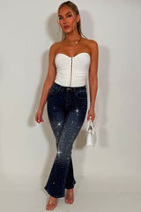 diamante rhinestone relaxed oversize jeans womens uk