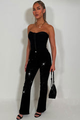 black denim diamante rhinestone jeans womens 