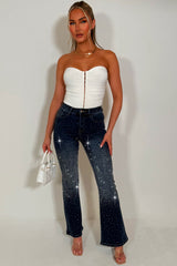 denim blue diamante rhinestone jeans womens 