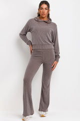 ribbed crop hoodie and skinny flare trousers co ord set styledup