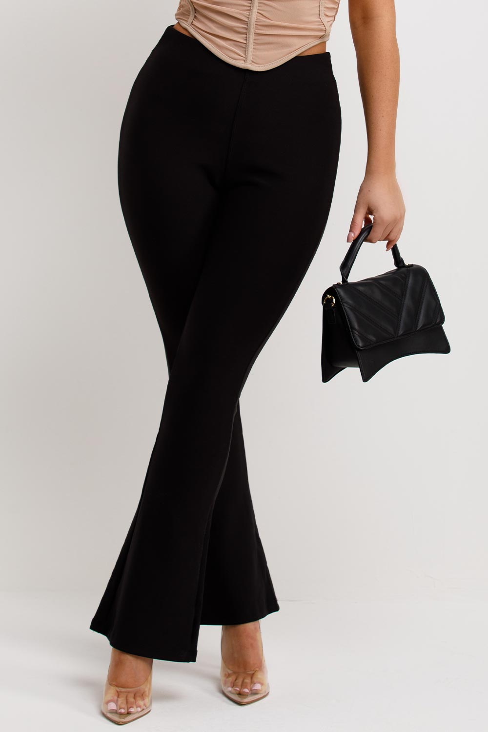 womens black flared trousers high waisted